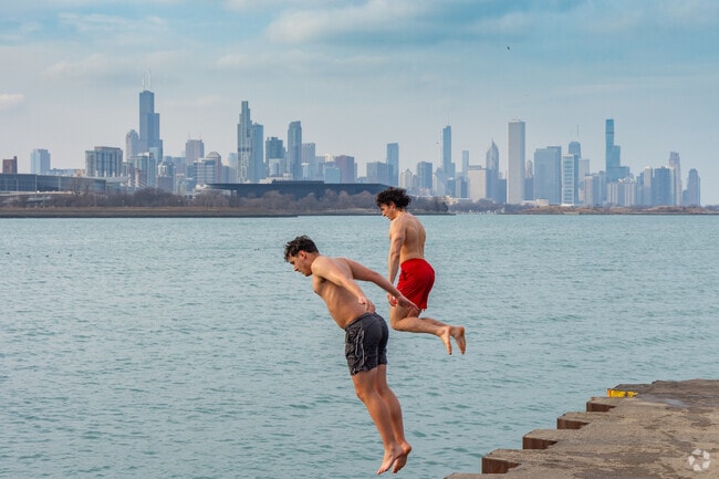 31st Street Beach in Prairie Shores has a pier you can jump off of to cool off on hot days.
