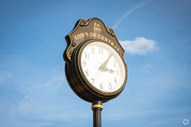 The Town of Central clock stands on Main Street.