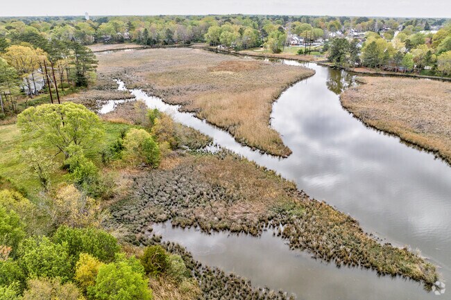 Aerial shot of Elizabeth River on outskirts of Fairfield neighborhood in Kempsville community of Virginia Beach