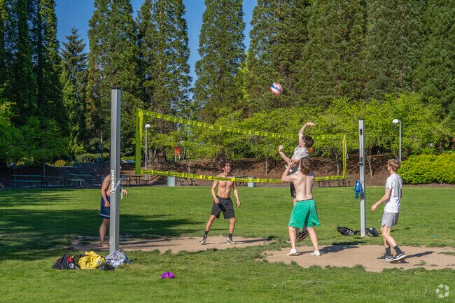Enjoy playing beach volleyball at Amberglen Park.
