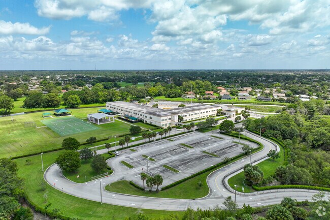 Full aerial view of Elbridge Gale Elementary School.
