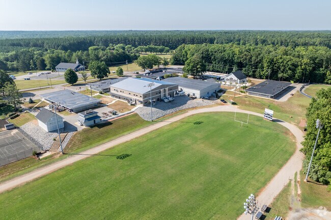 An aerial view of the sports field of The Blessed Sacrament Huguenot School.