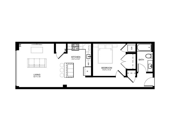 Explore this chic urban apartment layout offering a blend of style and functionality.