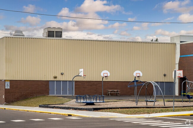 St. Croix Central Middle School has a small playground and basketball courts outside the school.
