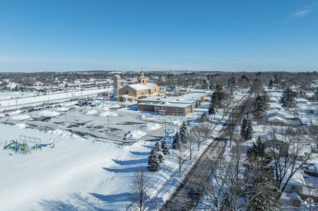 An aerial view of St. Charles Catholic School.