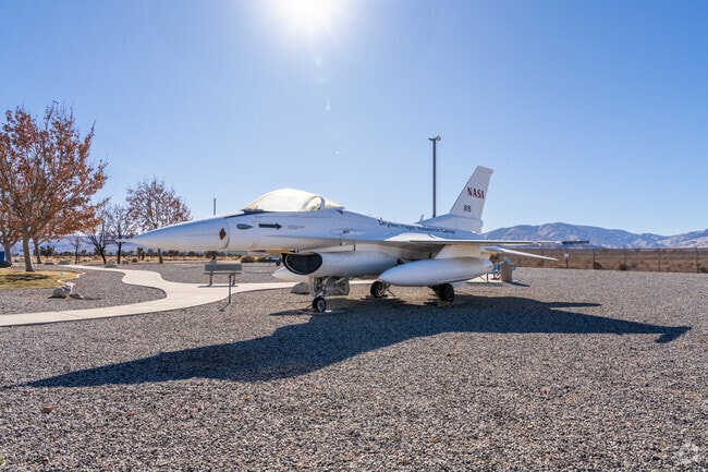Aircraft from the Dryden Flight Research Center sits in front of the Lockheed Martin campus near Lancaster.