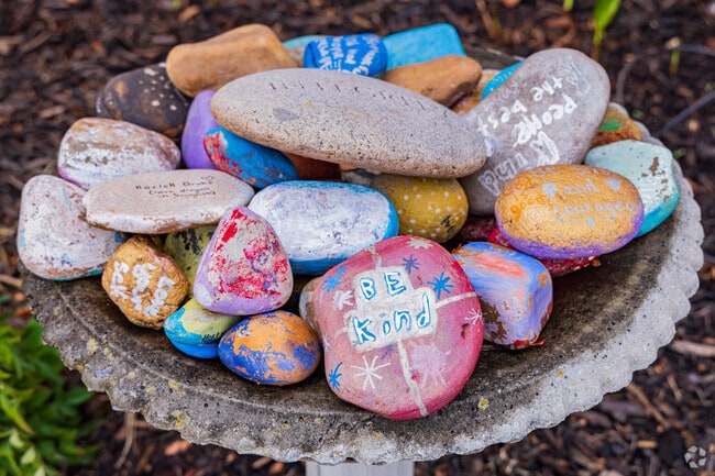 Close up shot of some cute stones in Russell Dougherty Elementary School.