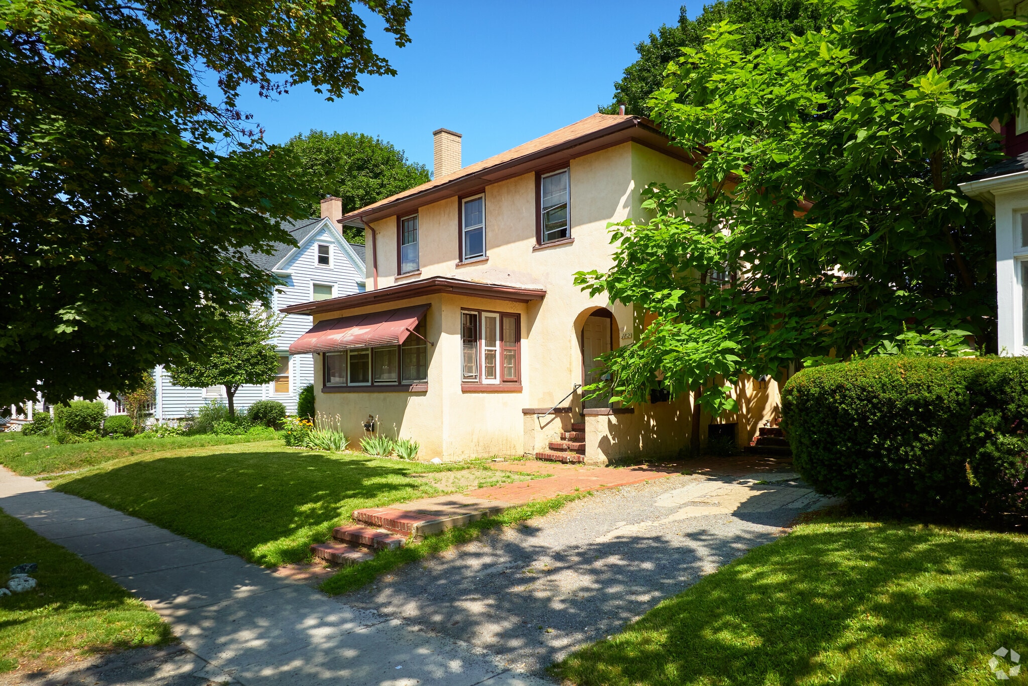Homes in Beechwood boast distinctive gabled roofs and quaint porches.