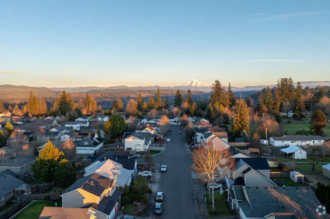 Beautiful trees line the streets of Sandy adding to a spectacular view of Mt. Hood.