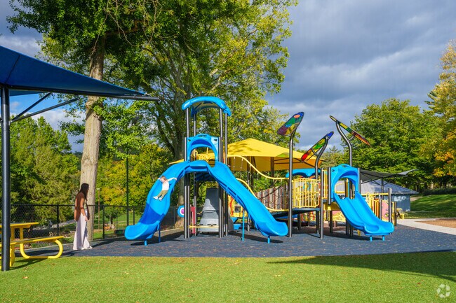 Families love the large slides at the playgrounds in Wheeling Park near Pleasanton.