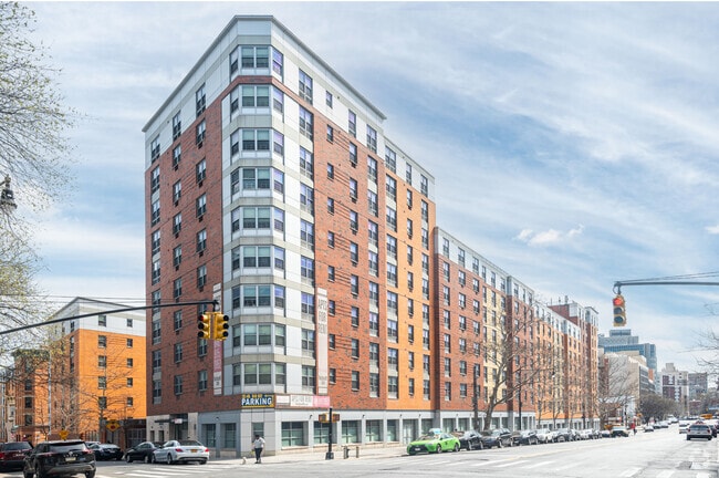 Some newer brick buildings can be found along Grand Concourse