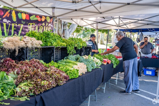 Mile Square Park Farmers Market has fresh produce on Fridays with free street parking.