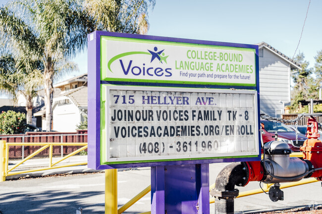 The signage of Voices College-Bound Language Academy in San Jose, California.