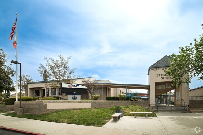 Flag Hangs High at Entrance to Taft Elementary School in Mission Grove