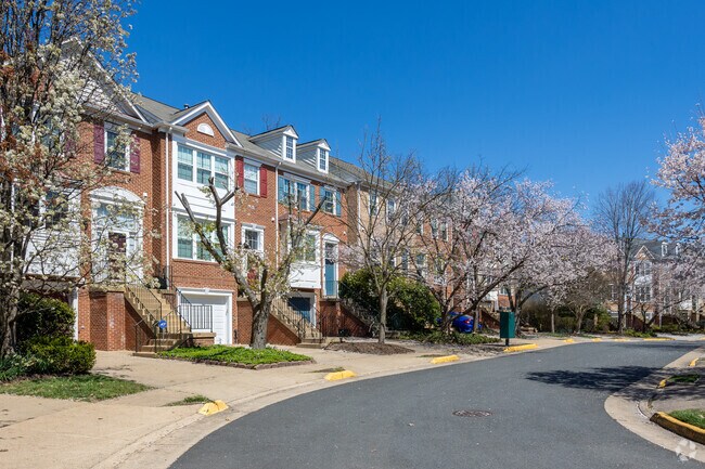 Beautiful townhomes aline the streets in Reston Town Center.
