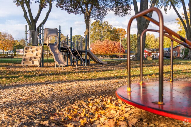 Kirby Park has a baseball field, a climbing wall, a playground, and basketball court.