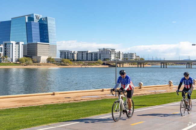 Tempe Town Lake is the premiere destination for cyclists that enjoy lake views near Apache.