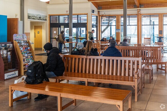 Travelers wait at the Amtrak station in Downtown Saco.