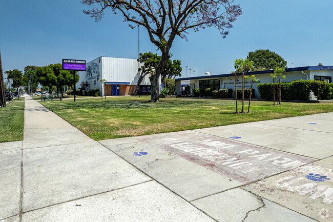 A sidewalk that runs right in front of Rio Vista Elementary School in Pico Rivera.