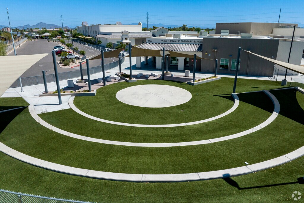 Children of Frank Elementary School in Guadalupe might catch a show at the outdoor stage.