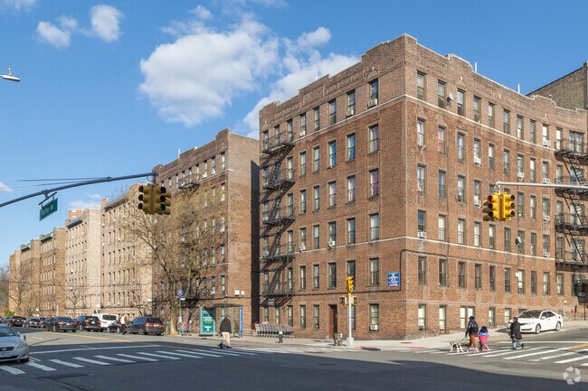 Rows of pre-war buildings are dotted in the Kingsbridge neighborhood.