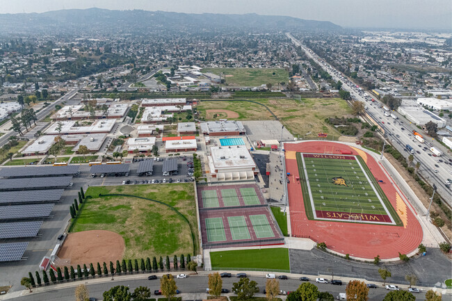 Aerial view of Glen A Wilson High School campus in Hacienda Heights