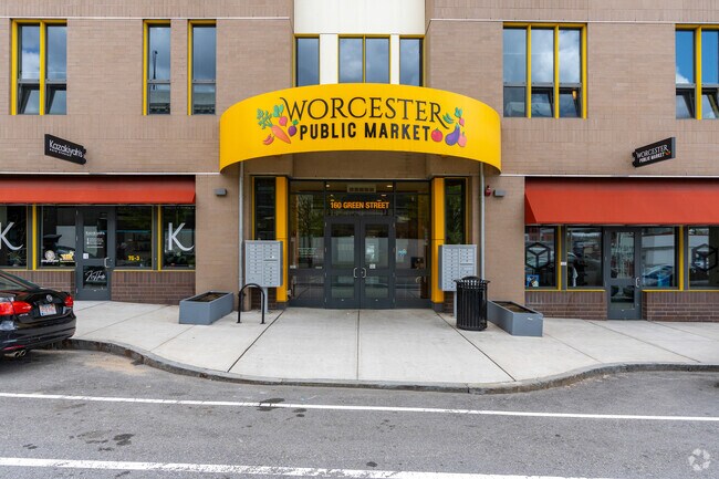 Worcester Public Market in the Canal District hosts local food vendors and shops.