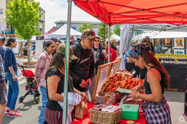 Scrumptious food booths are set up throughout the Denver Arts Festival.