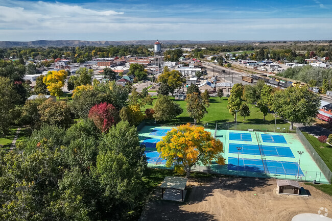 Restrooms and covered pavilions are available at Emmett City Park.