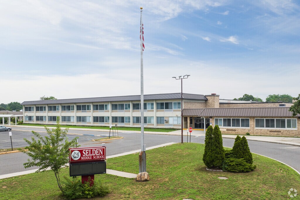 The cheerful campus of Selden Middle School has a great curriculum.