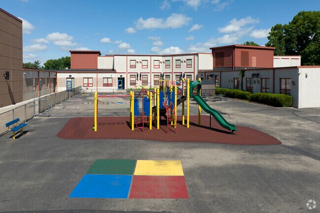 Academy of World Languages Elementary School has a colorful playground for children to use.