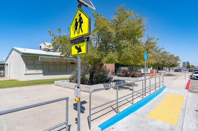 The cross walk to James Monroe Middle School is directly in front of the office.