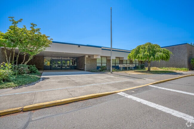 Errol Hassell Elementary School entrance in Beaverton, Oregon.