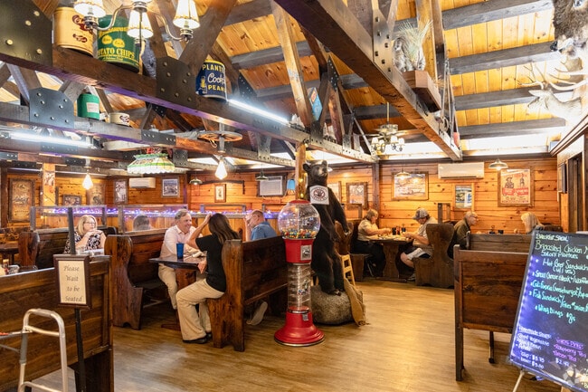 Buddy’s Log Cabin Family Restaurant is known for pancakes and comfort food.