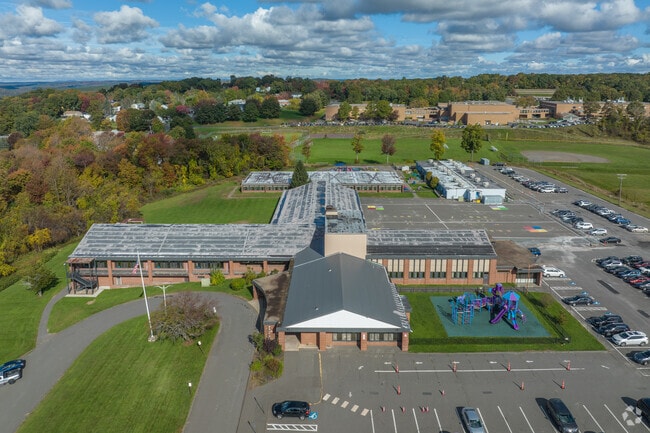 An elevated view of Bucks Hill Elementary School in Waterbury, CT.