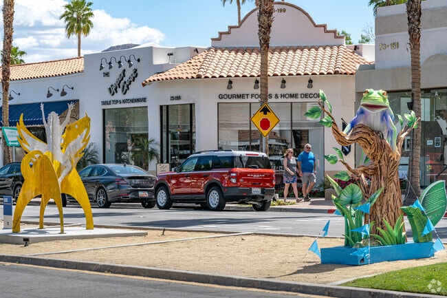 Palma Village Groves features unique art sculptures, adding creative charm to Palm Desert.