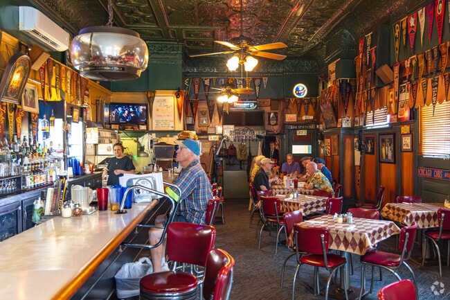 Lucca Grill has a great historic interior complete with a tin ceiling.