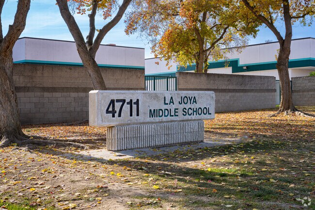 Visitors to La Joya Middle School in Visalia are greeted by a stone sign.