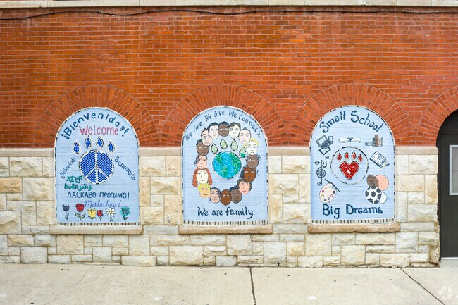 Mitchel Elementary School is decorated with student made murals and art projects.