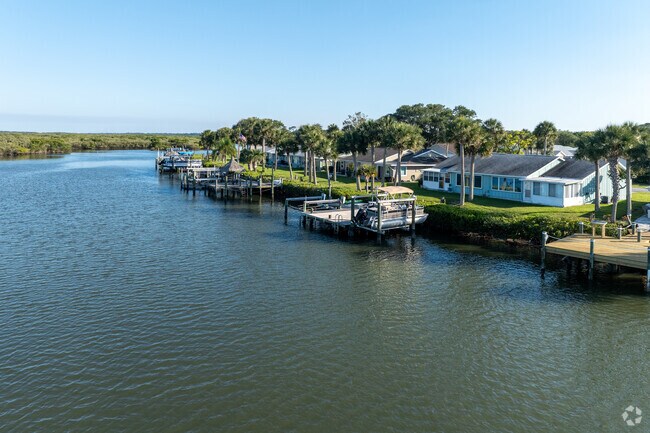Many Allandale homes feature docks along the banks of the river.