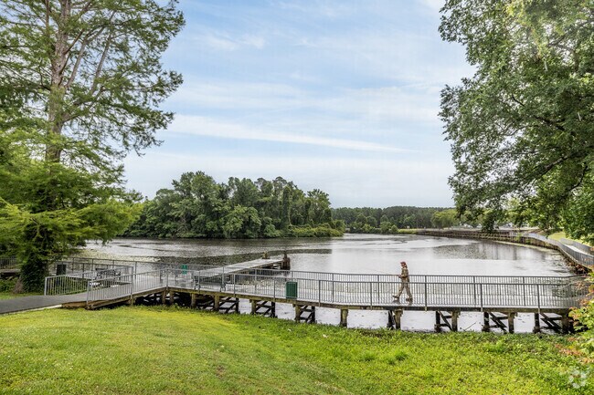 Anglers cast lines at Barrett's Landing Park, a scenic spot along the Blackwater River in Franklin, Virginia.