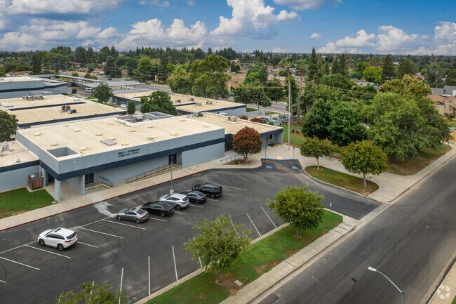 An elevated view of the Fred L. Thompson Junior High School campus seen from above.