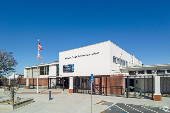 Entrance of Horace Ensign Intermediate School in Newport Beach, CA