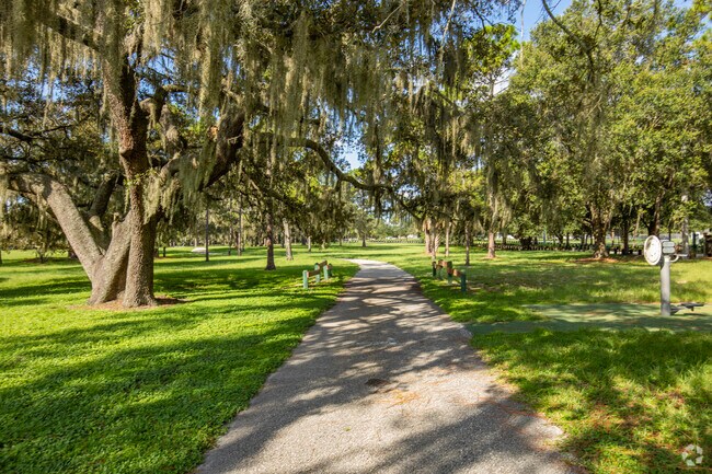 The walking trails at Rowlett Park are very popular in the mornings as residents enjoy a stroll.