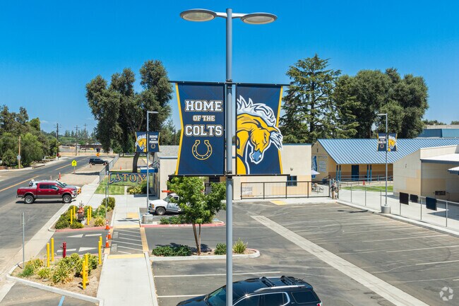 Several banners around the campus of Conejo Middle School feature the school mascot.