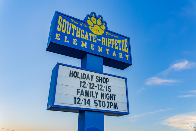 Close up shot of the signage of Southgate-Rippetoe Elementary School.