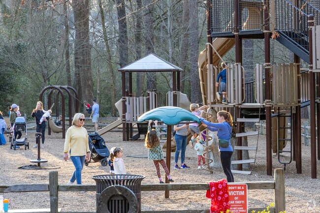 Little Nancy Creek Park playground is busy on weekday afternoons.