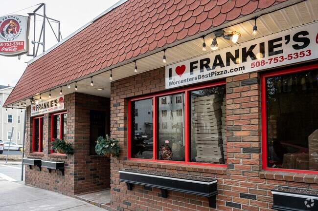 Outside at Frankie's Best Pizza in Worcester.