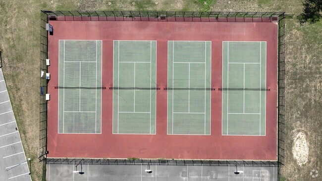 The William T Rogers Middle School tennis court has four gaming zones.