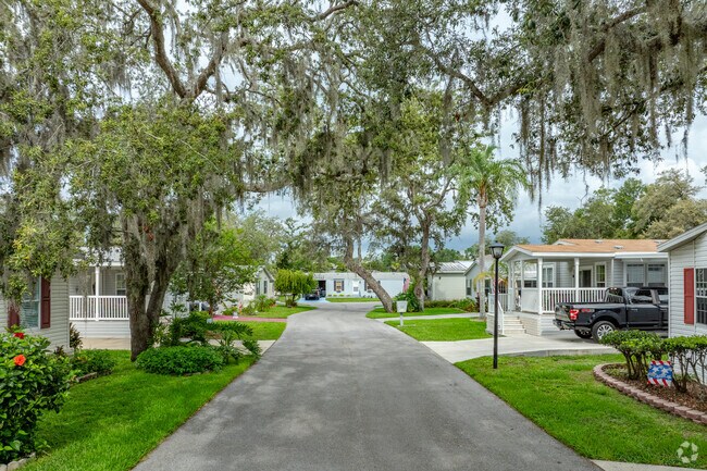 Curved streets in south Zephyrhills South are lined with moss-draped oaks.